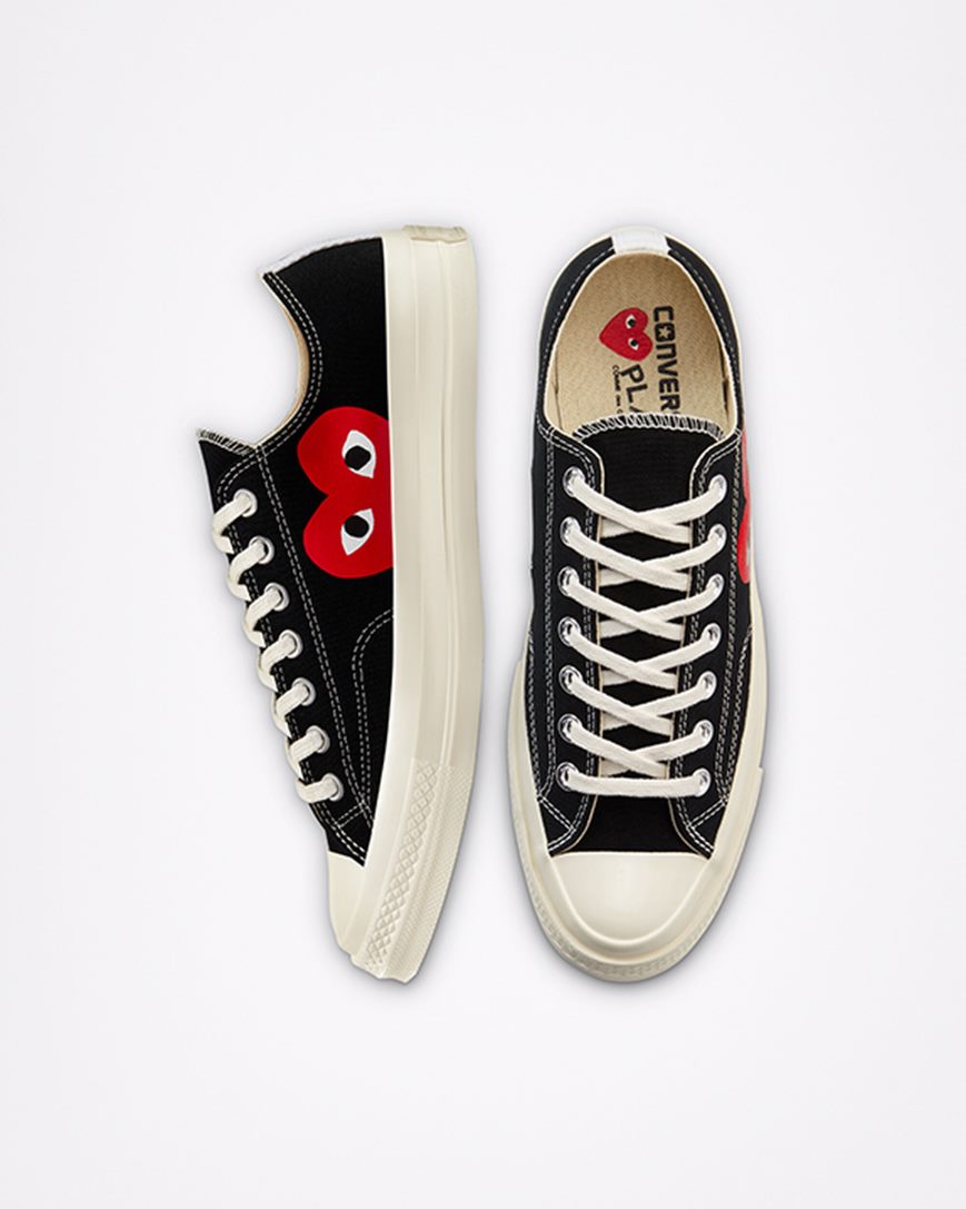 Zapatillas Bajas Converse x Comme des Garçons PLAY Chuck 70 Hombre Negras Blancas Rojas | PE W2EP54